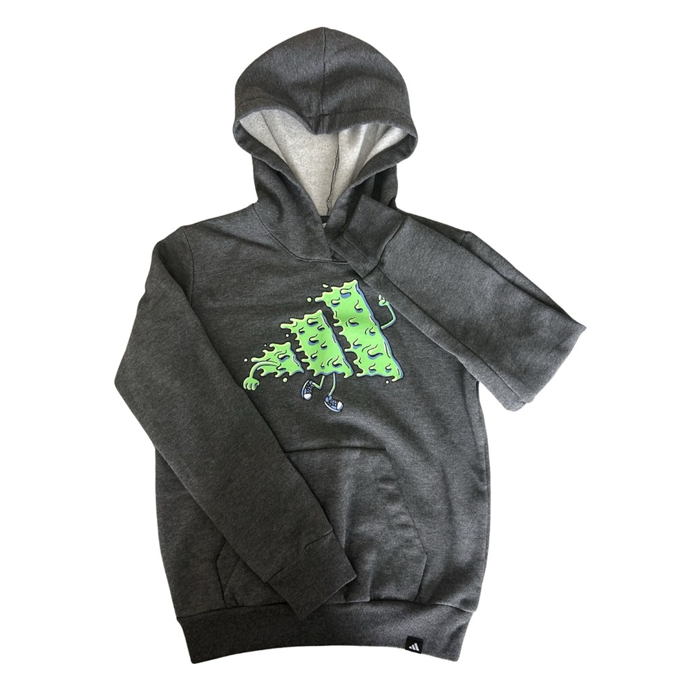 adidas Kids Charcoal Hoodie with Neon Green Graphic